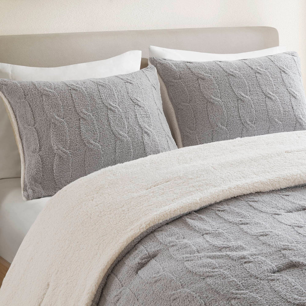 3 Pieces King/Cal King Cable Knit Chenille Comforter Set,Gray Media 11