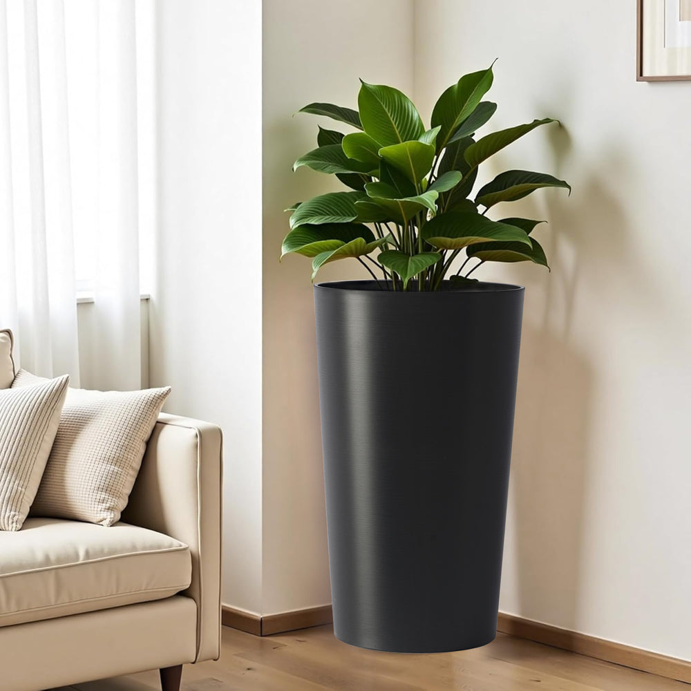 2 Pack Tall 21.7 in Planters for Outdoor Plants Modern Tall Square Planter Box Indoor Outdoor Porch Patio Flower Pot Modern Big Tapered Matte Tree Flower Pot for Garden, (Black) Media 7