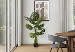 Artificial Plant, 55' Tall, Monstera Tree, Indoor, Faux, Fake, Floor, Greenery, Potted, Real Touch, Decorative, Green Leaves, Black Pot perspective