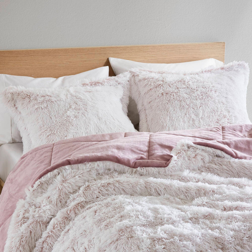 2 PCS Twin/Twin XL Shaggy Faux Fur Comforter Mini Set Pink/White Media 4