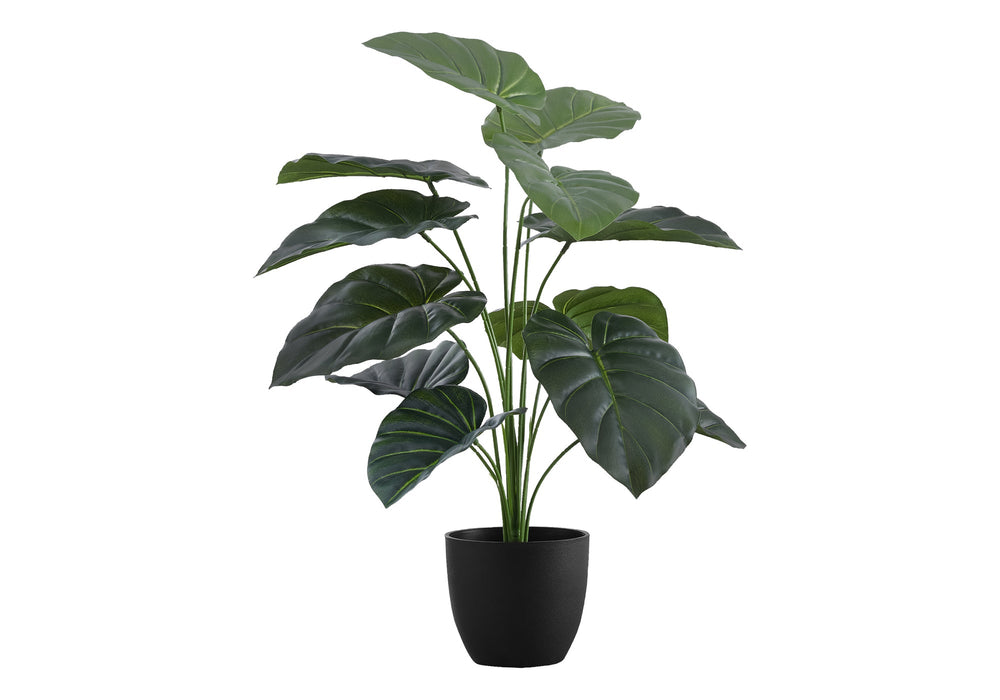 Artificial Plant, 24' Tall, Alocasia, Indoor, Faux, Fake, Table, Greenery, Potted, Real Touch, Decorative, Green Leaves, Black Pot Media 2