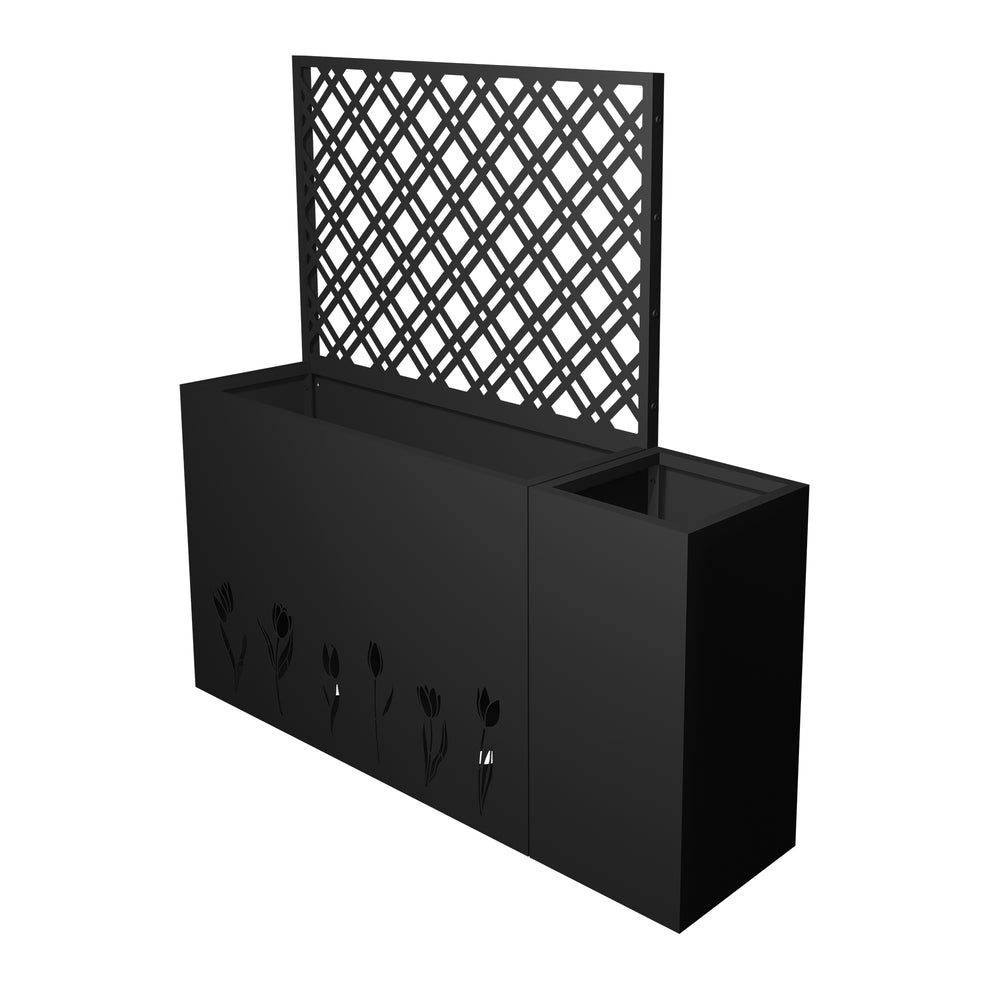 2-Piece Metal Planter Box with Trellis - 23.6in Depth Raised Garden Bed for Outdoor Indoor Use, Rust-Resistant Galvanized Steel Flower Planter with Drainage Holes, Tulip Black Media 10