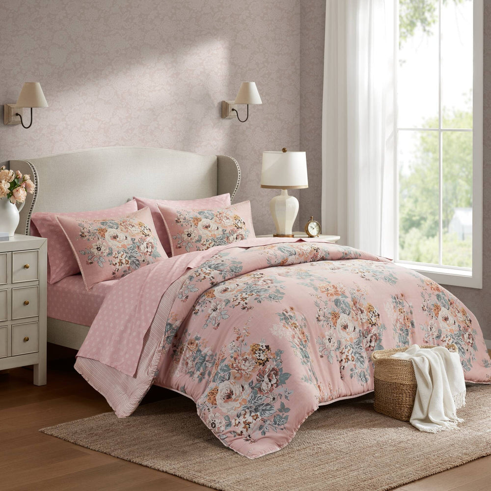7-Piece Full 7 Piece Vin -inspired Collection floral print,Pink Media 20