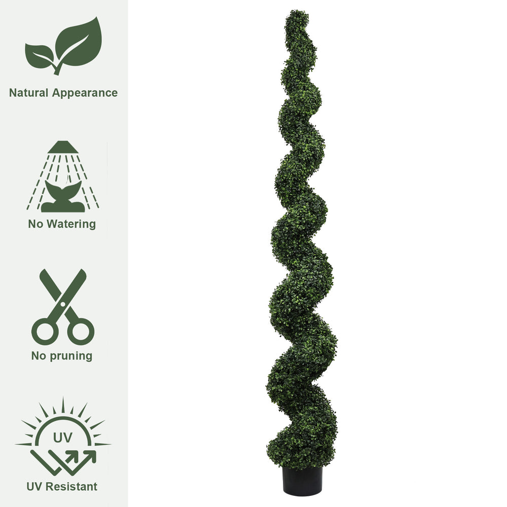7FT Spiral Topiary Trees Artificial Outdoor Faux Boxwood Plants Large Twisted Green Potted Trees with Dark Green Leaves for Garden Front Porch Patio Planter Decoration, 1pc/set Media 5