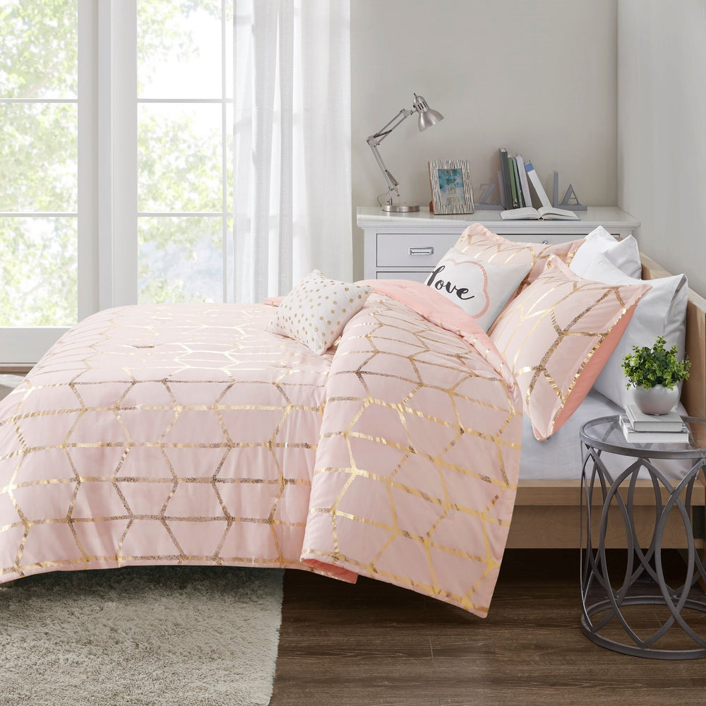 5-Piece Full/Queen 100% Polyester Brushed   Printed Comforter Set Media 4