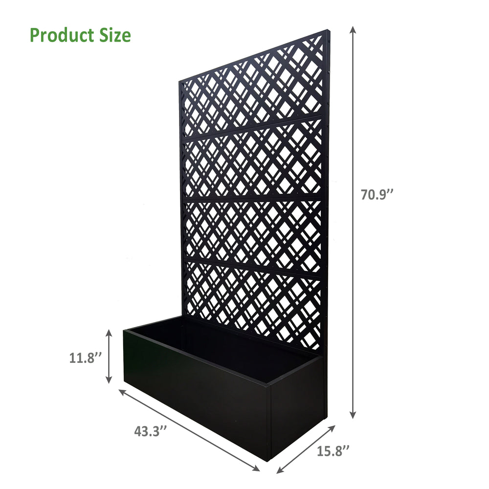 Rhombus Black Metal Planter Raised Garden Bed with Trellis 70.9in H x 43.3in W x 15.8in D for Climbing Plants Flowers Vegetables, Galvanized Iron with Drainage Holes Media 3