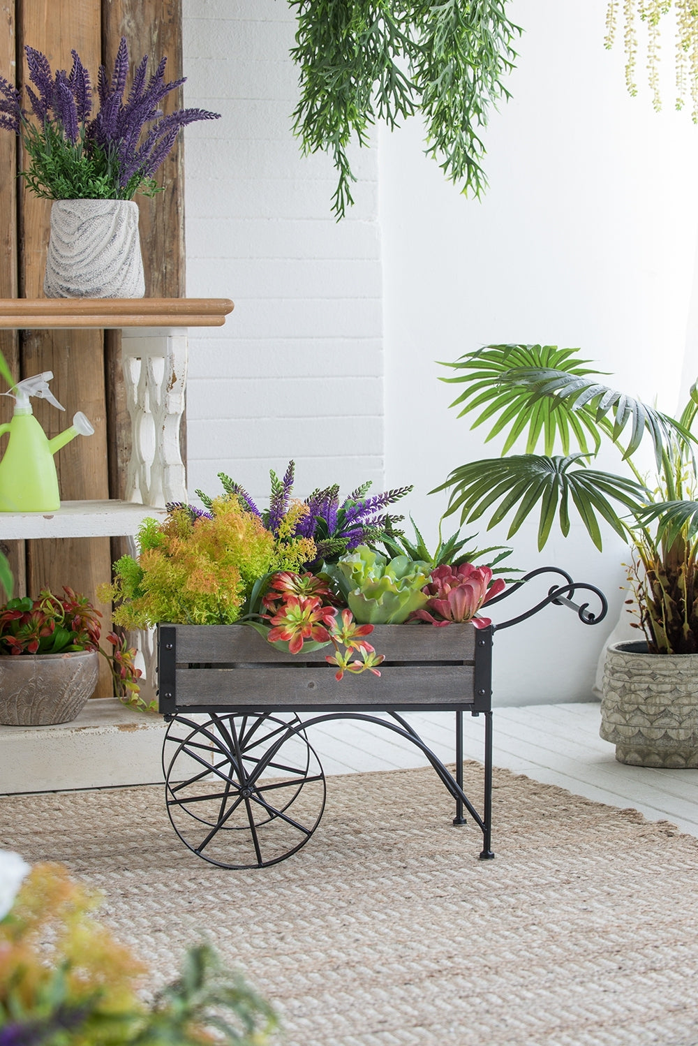 24.4x12.6x15.4' Rustic Black Trolley Cart Plant Stand, Planter Media 9