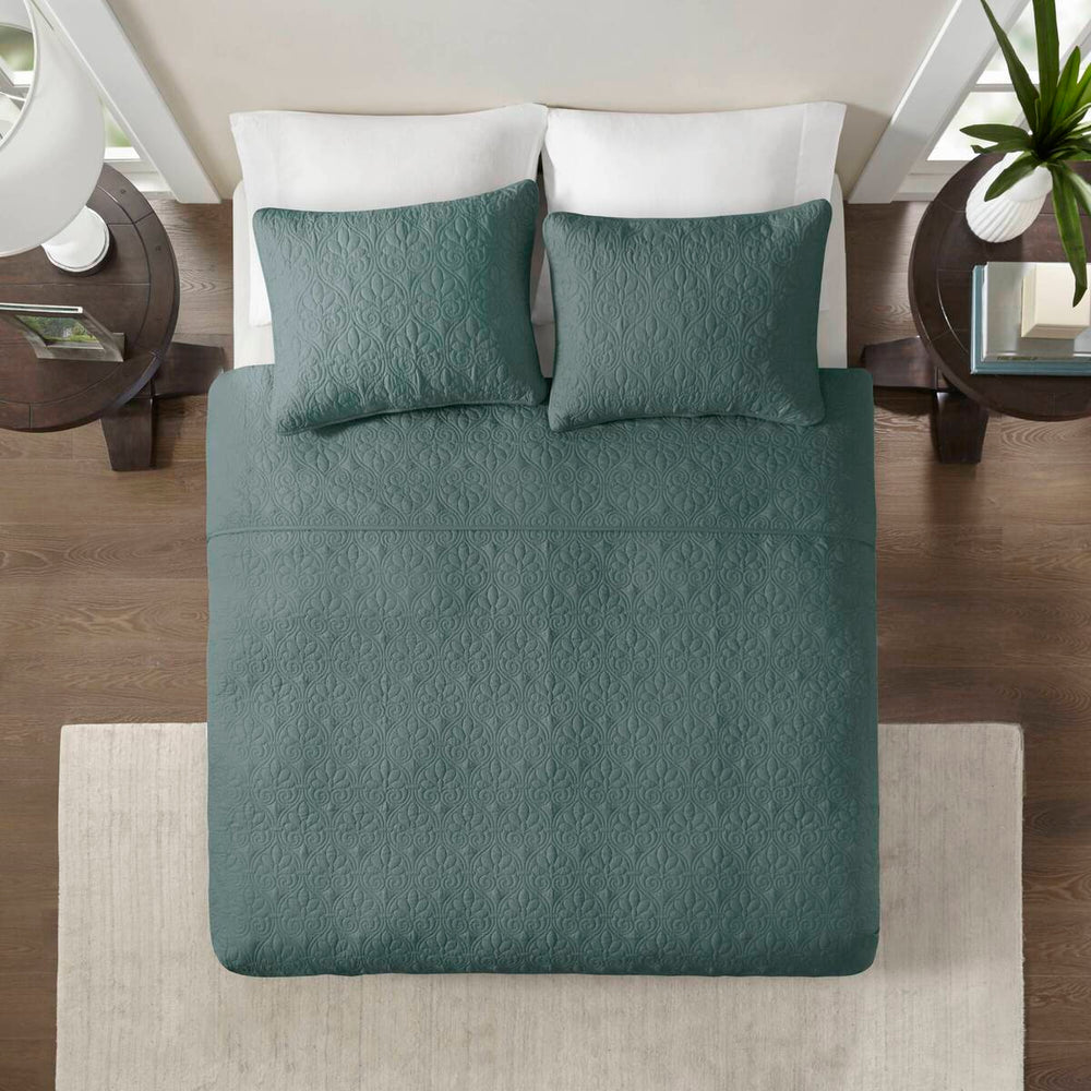 3 Piece Reversible Bedspread Set Balsam Green Queen Media 5