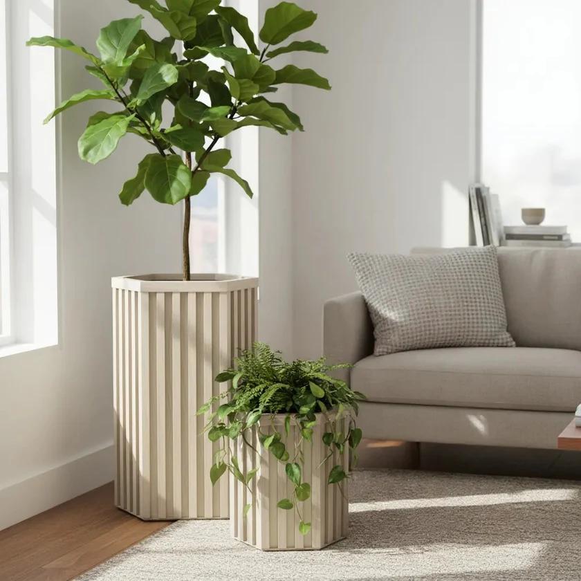Hexagon Column Planter SM - Ash Brown Media 6