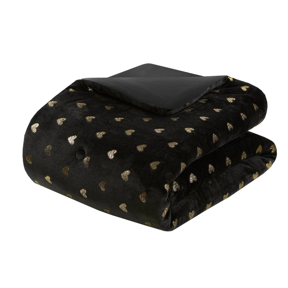 3 PCS Twin/Twin XL Metallic Printed Plush Comforter Set with Throw Pillow Black/Gold Media 4