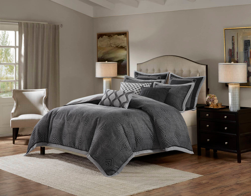 9 Pieces King Comforter Set,Black Multi Media 7