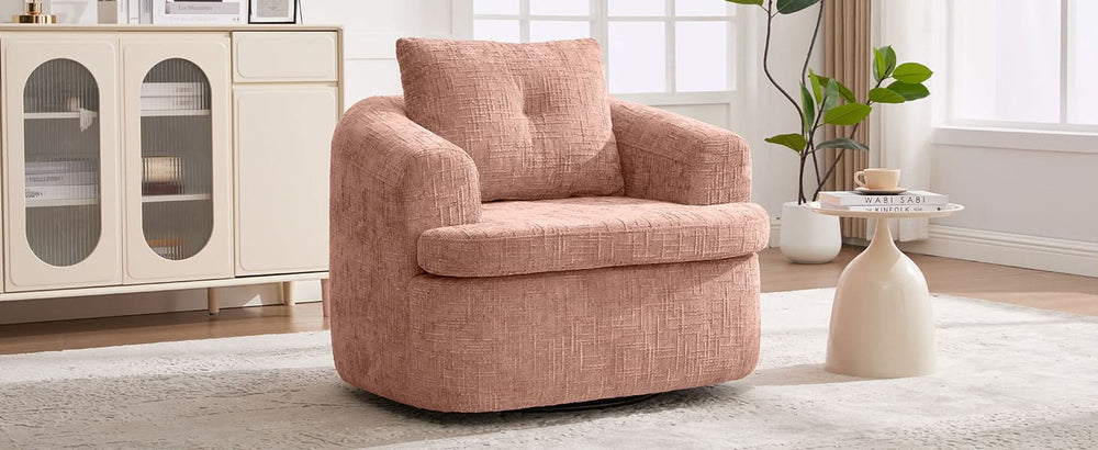 360 Degree Swivel Chair Chenille Pink Dual Layer Cushion Living Room Decor Accent Seating Home Media 21