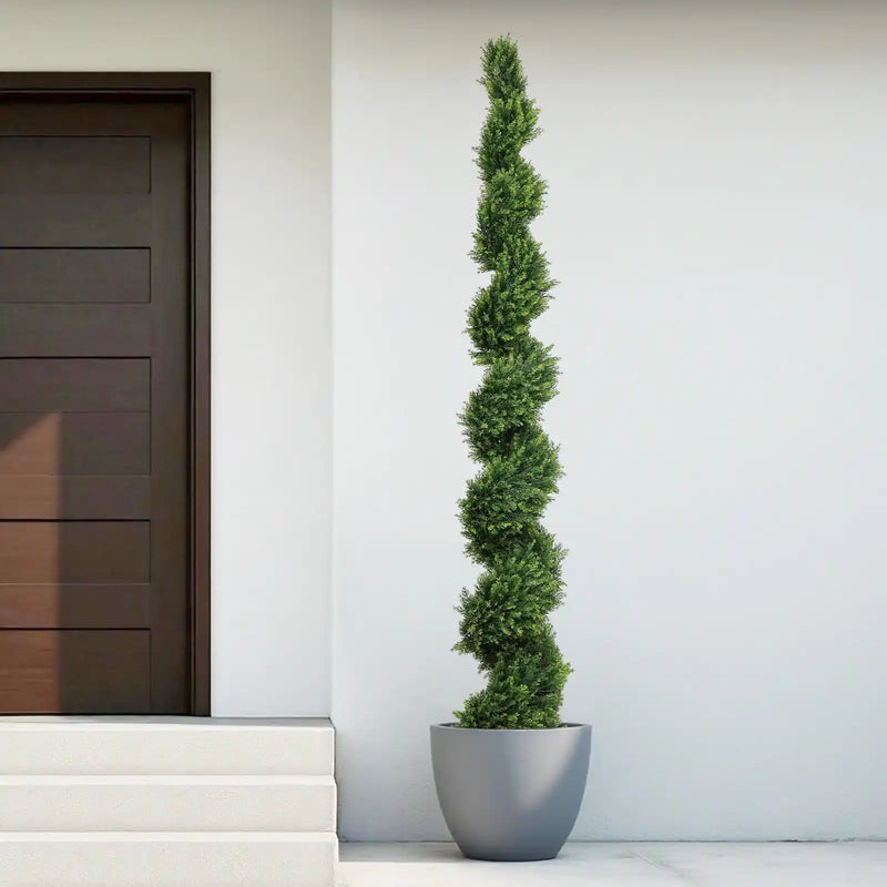 7FT Tall Artificial Two-Tone Cypress Pine Tree – Realistic Lifelike Faux Greenery with Natural Dual Color Leaves for Indoor Outdoor Home Office Decoration, Potted Fake Tree, 1pc/set