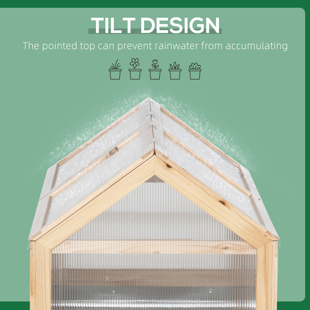 Outsunny Raised Garden Bed with Polycarbonate Greenhouse, Flower Planter Protection, Natural Wood, 48' x 24' x 32' Media 7