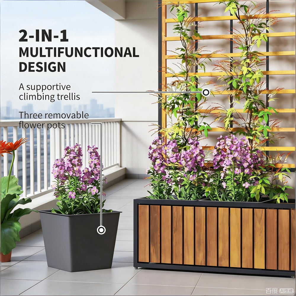 Wooden Raised Garden Bed with Trellis Media 4