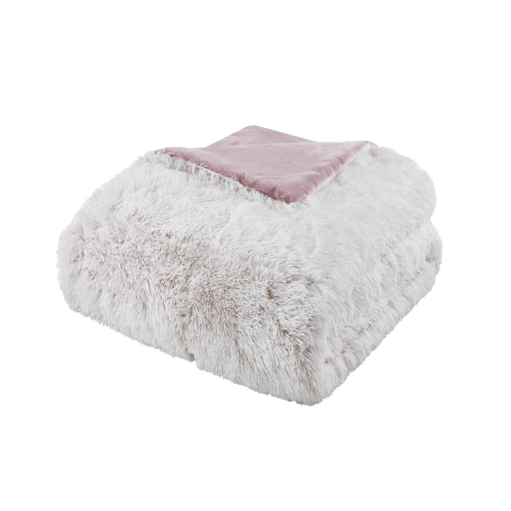 Faux Fur Comforter Shaggy Pink & White King & Cal King 3 Piece Set For Bedroom Decor Soft Media 8