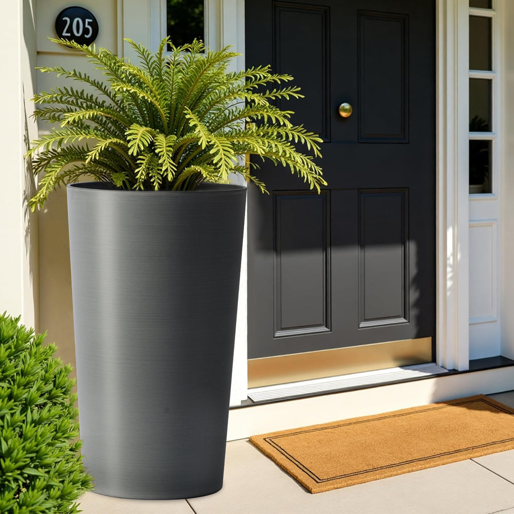 2 Pack Tall 21.7 in Planters for Outdoor Plants Modern Tall Square Planter Box Indoor Outdoor Porch Patio Flower Pot Modern Big Tapered Matte Tree Flower Pot for Garden, (Grey) Media 12