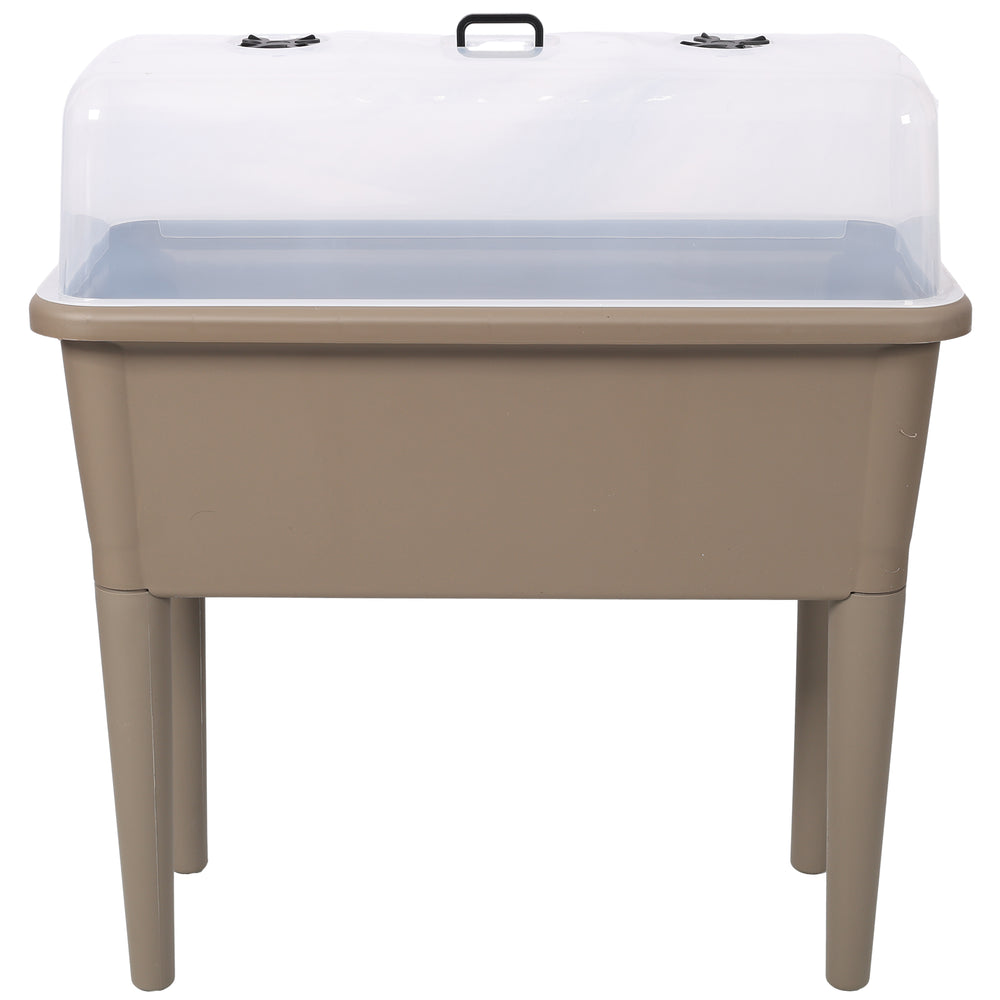 2PCS Raised Garden Bed with Ventilated Transparent Greenhouse Lid, Elevated Planter Box with Removable Legs for Vegetables & Flowers, light brown Media 4