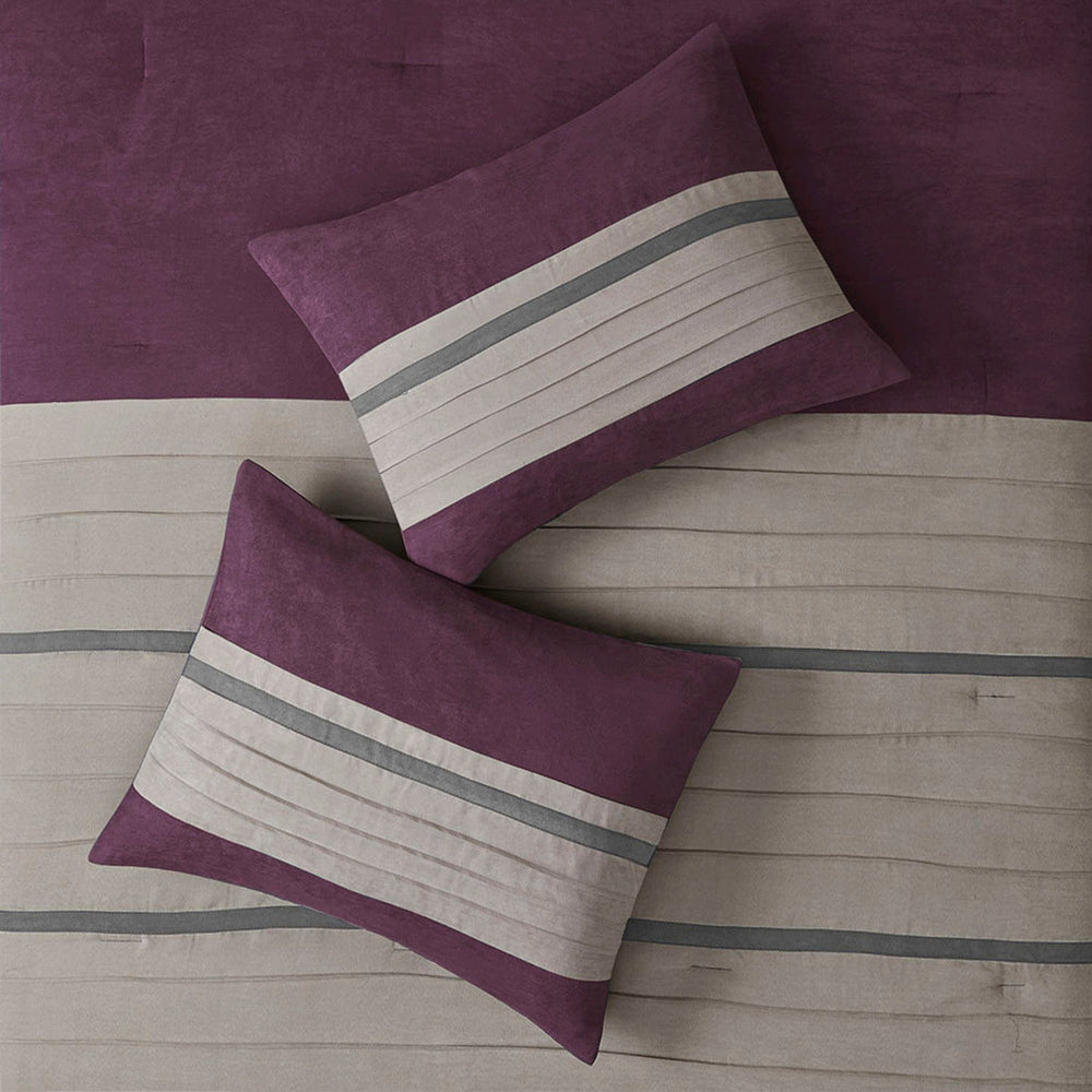 7 PC Pieced Faux Suede Comforter Set Purple Full Media 6