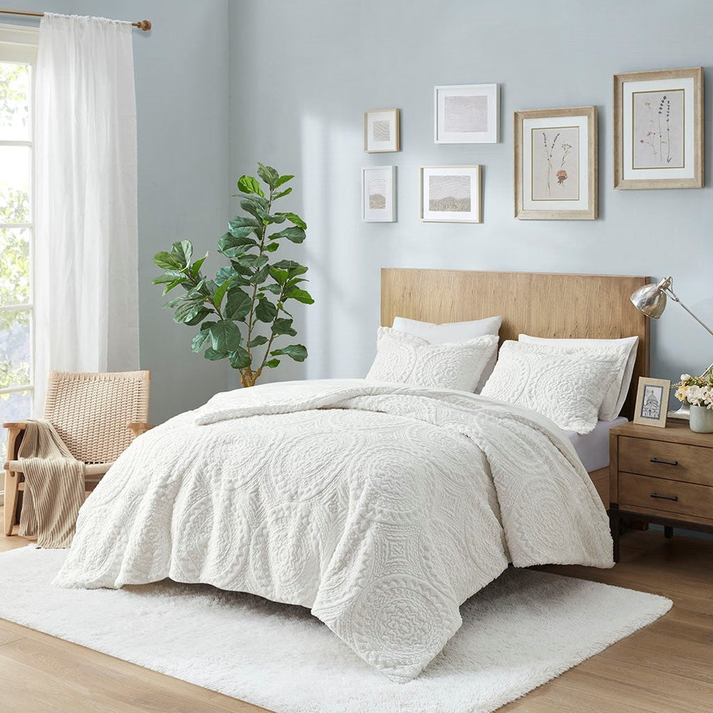 Twin Embroidered Medallion Faux Fur Ultra Plush Comforter Mini Set Media 1