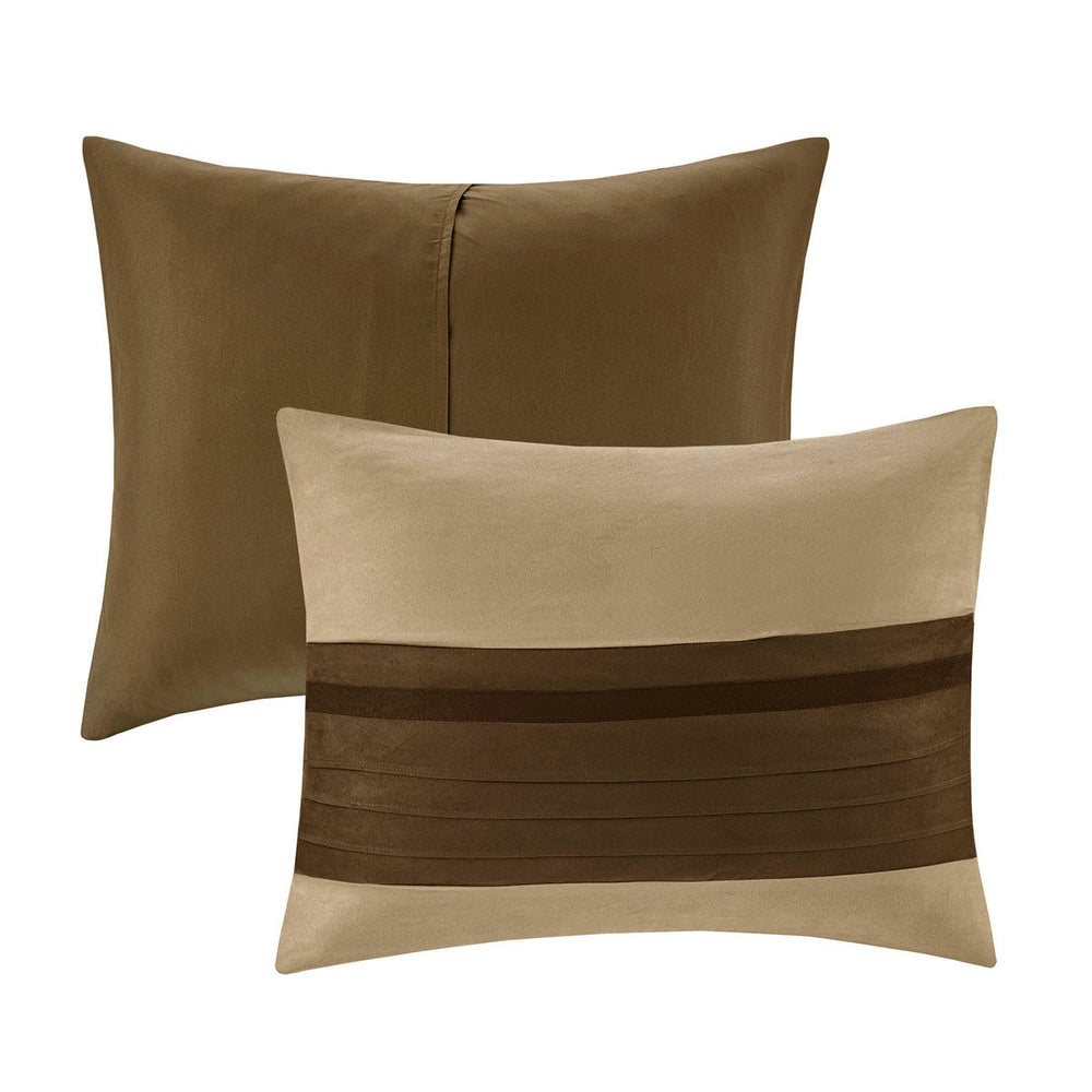7 PC Pieced Faux Suede Comforter Set Natural Queen Media 10