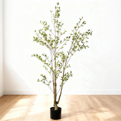 Lifelike Artificial Olive Tree with Black Plastic Pot, Faux Indoor Plant in Green Fabric Leaves, 60-Inch Tall for Home Living Room Decor perspective