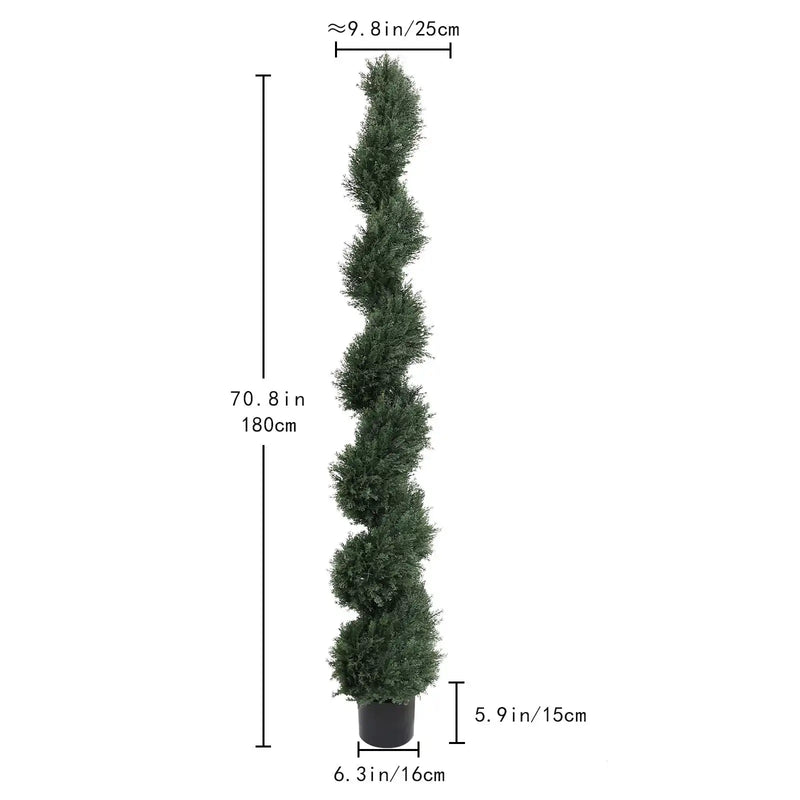 6FT single-color spiral-shaped potted cedar tree, a realistic artificial evergreen plant, suitable for decorating outdoor gardens, porches, patios, etc.; 2pcs/set