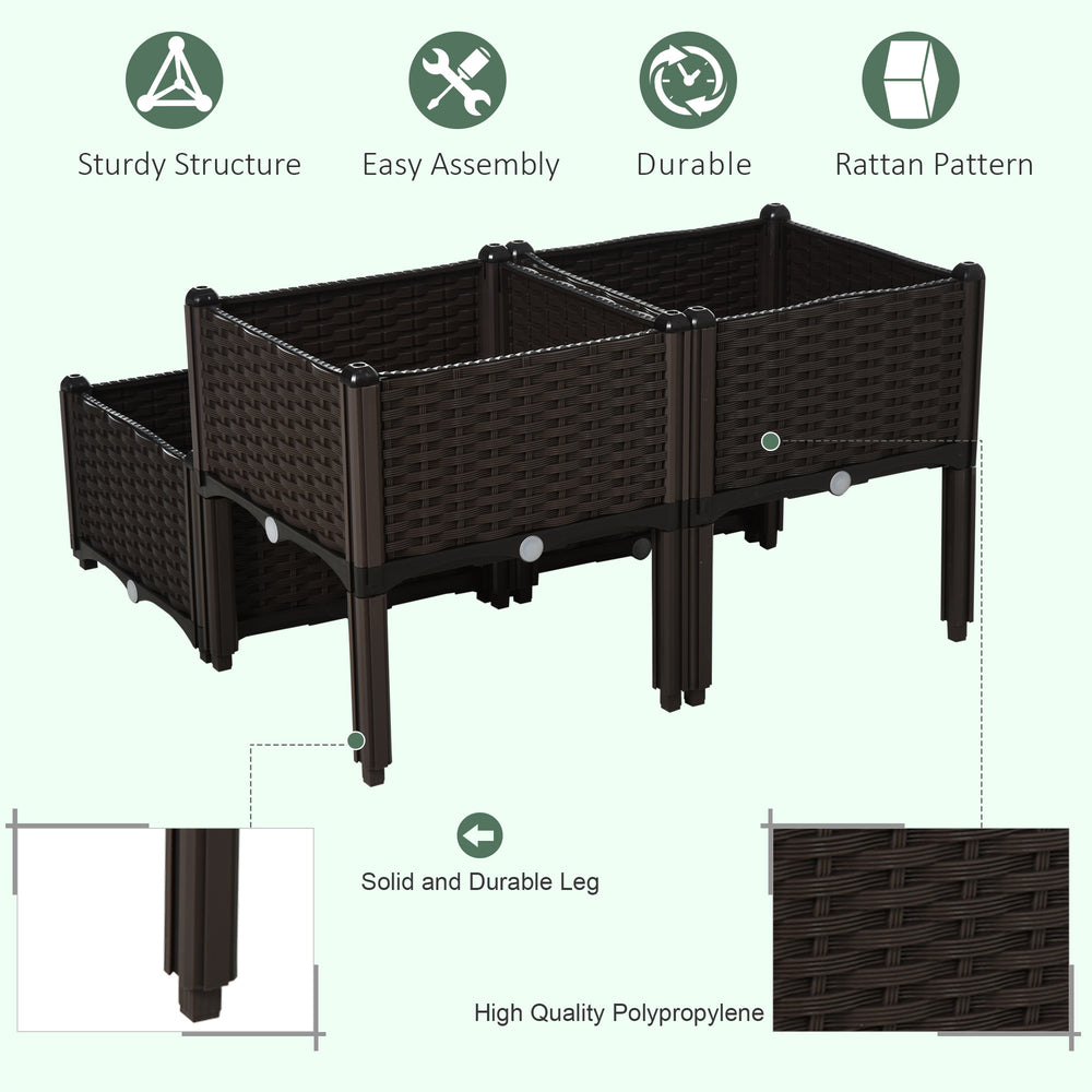 Outsunny 4 Piece Raised Garden Bed with Legs, Self-Watering Planter Box Raised Bed to Grow Flowers, Herbs & Vegetables, Brown Media 6