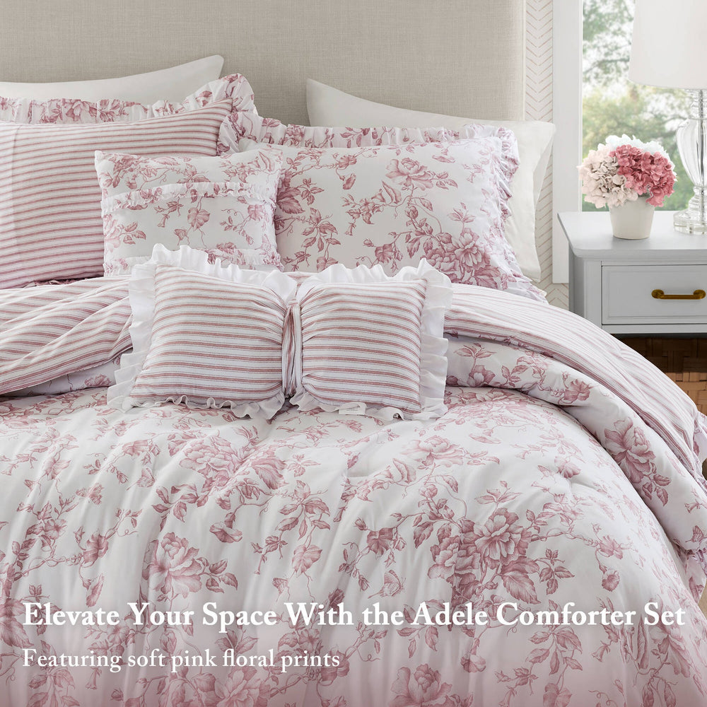 5 Pieces Full/Queen Comforter Set with Decorative Pillows,Pink Media 3