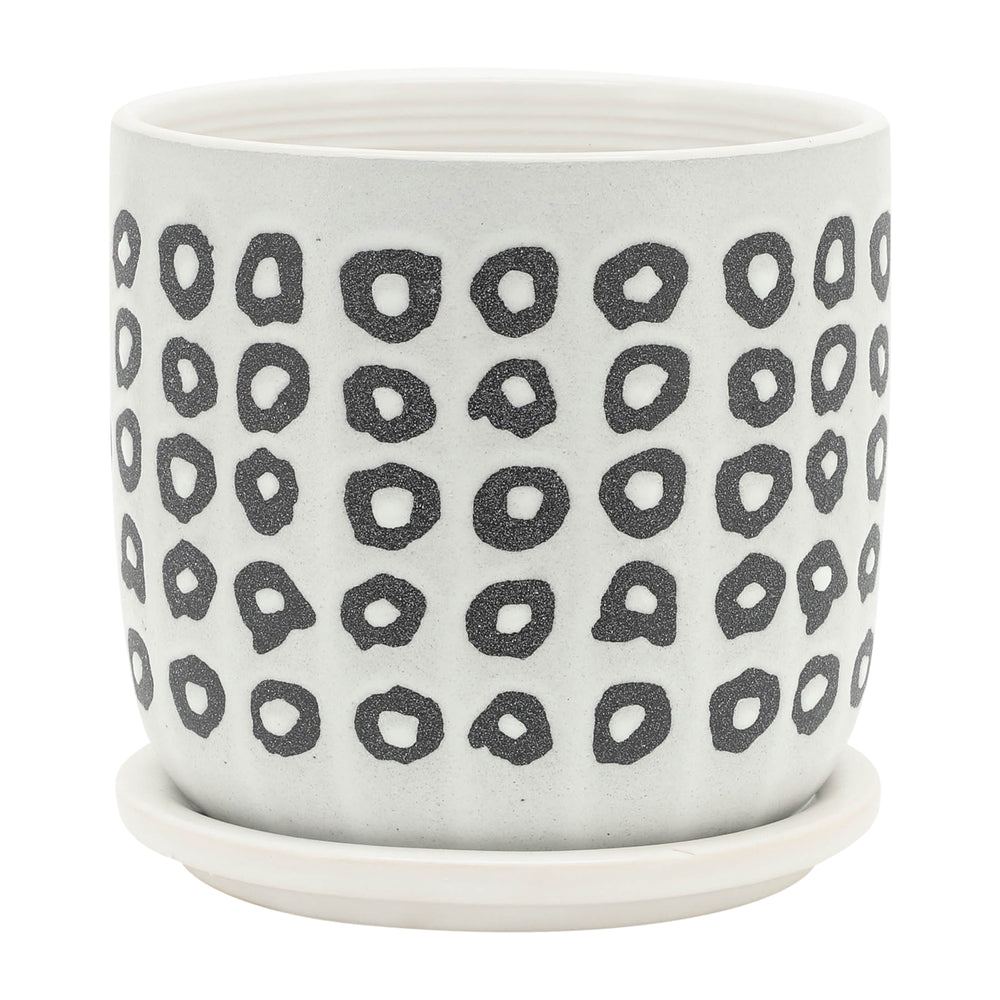 S/2 5/6' AZTEC PLANTER W/ SAUCER, BLACK Media 4