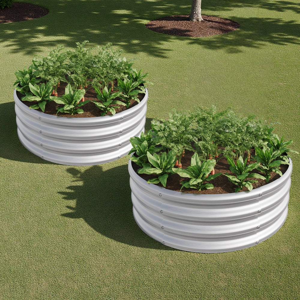 2PCS 32.08'*11.4' Tall Round Raised Garedn Bed,Metal Raised Beds for Vegetables, Outdoor Garden Raised Planter Box, Backyard Patio Planter Raised Beds for Flowers, Herbs, Fruits Silver Media 1