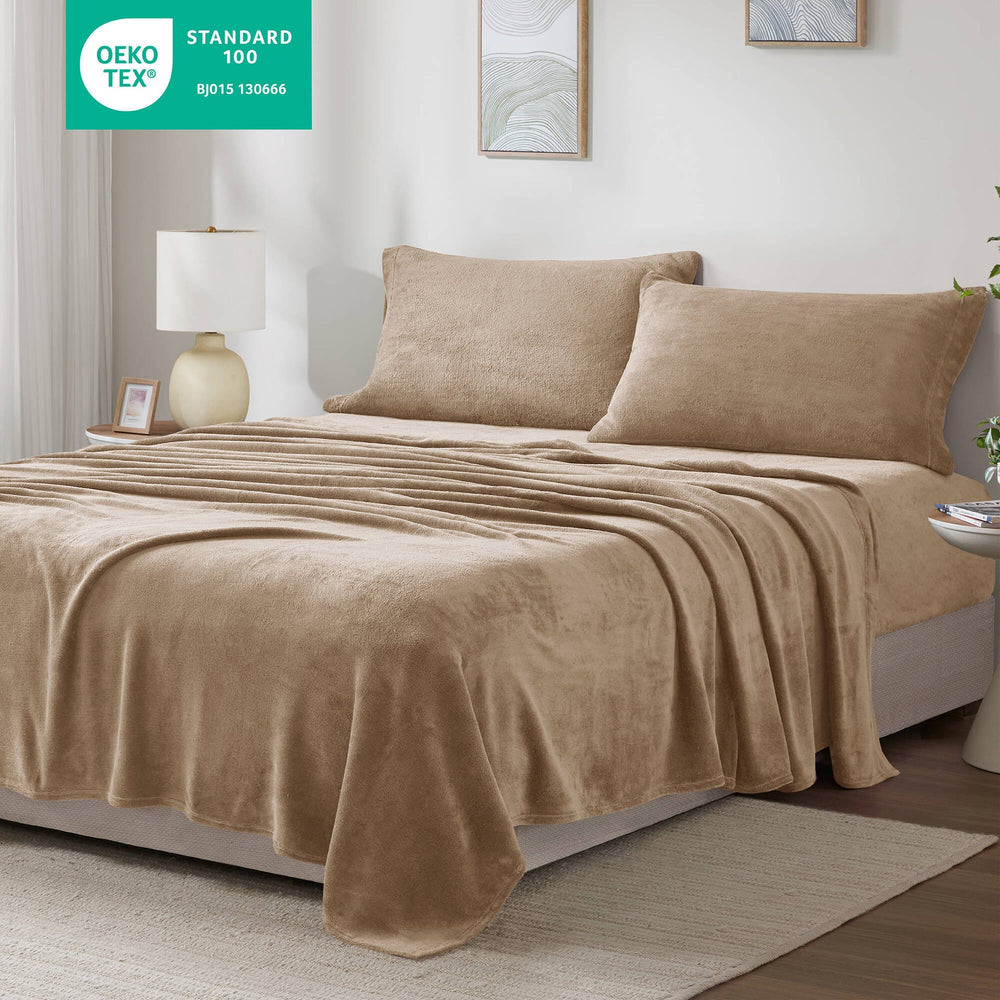 4 PCS Queen Micro Plush Sheet Set Taupe Media 4