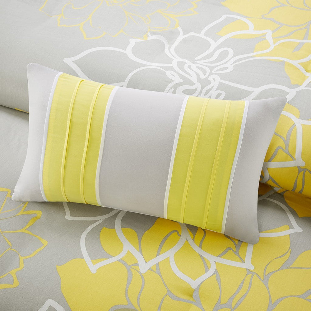 6 Piece Printed Cotton Quilt Set with Throw Pillows Taupe Grey/Yellow Full/Queen Media 7