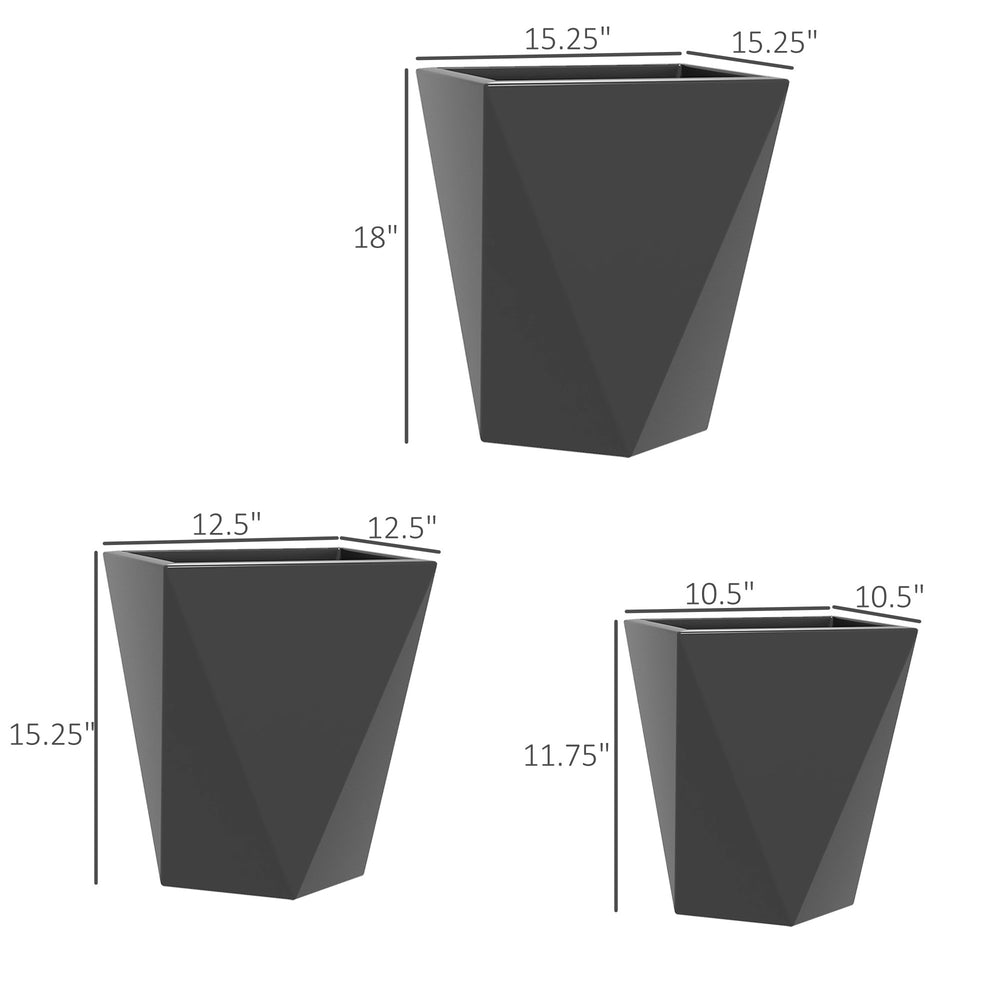 Outsunny Modern Tall Planters Set of 3 with Stackable Design, Drainage Holes, Gray MgO, Various Sizes Media 3