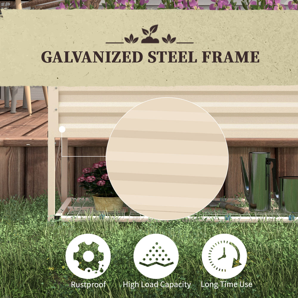 Outsunny Raised Garden Bed with Galvanized Steel Frame, Storage Shelf and Bed Liner, Elevated Planter Box with Legs for Vegetables, Flowers, Herbs, Cream Media 3