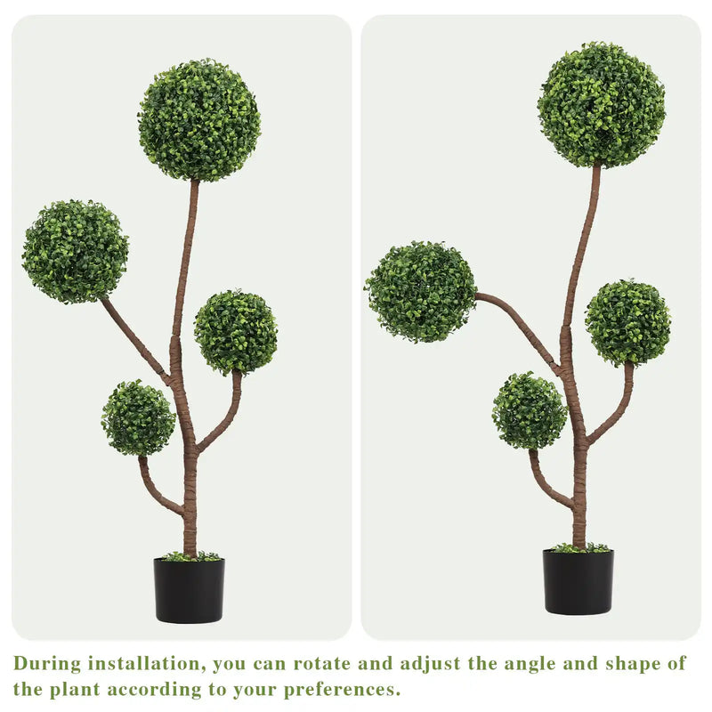 4FT Tall Artificial Boxwood Topiary Tree Large Faux Green Plant in Pot for Indoor Outdoor Patio Porch Garden Decoration, 1pc/set