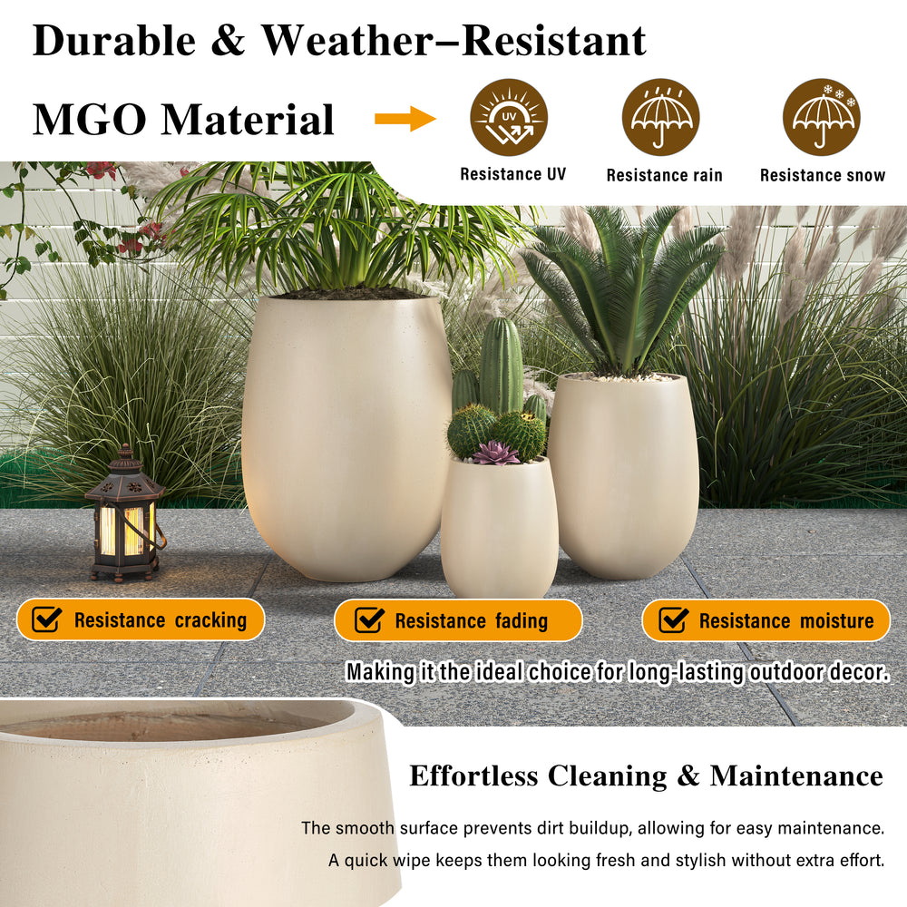 U_STYLE Lightweight Round MGO Outdoor Planter Set-3 Sizes (15.6''/10.74''/7.3''),Large Outdoor Indoor Flower Pots with Drainage Hole,Perfect for Lawn, Patio, Poolside & Indoor Decor Media 6