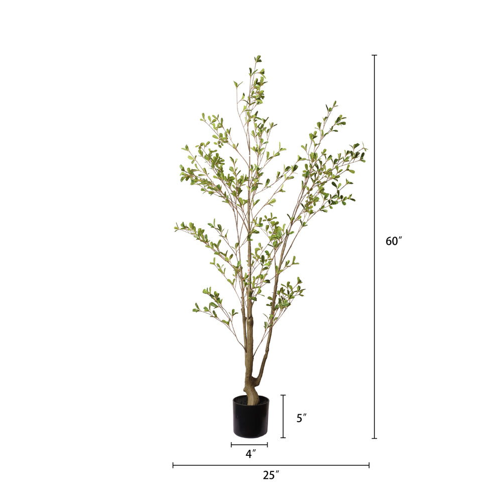 Lifelike Artificial Olive Tree with Black Plastic Pot, Faux Indoor Plant in Green Fabric Leaves, 60-Inch Tall for Home Living Room Decor Media 3