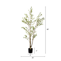 Lifelike Artificial Olive Tree with Black Plastic Pot, Faux Indoor Plant in Green Fabric Leaves, 60-Inch Tall for Home Living Room Decor perspective