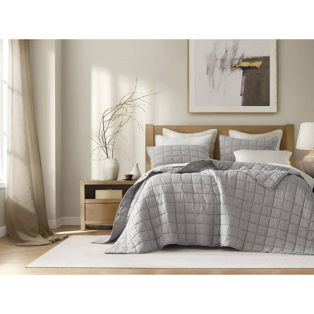 3-Piece King/Cal King Linen Garment Washed Quilt Set,Gray Media 11