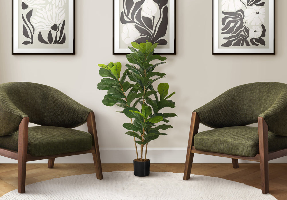 Artificial Plant, 41' Tall, Fiddle Tree, Indoor, Faux, Fake, Floor, Greenery, Potted, Real Touch, Decorative, Green Leaves, Black Pot Media 1