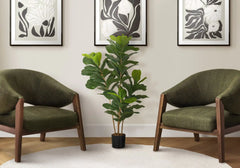 Artificial Plant, 41' Tall, Fiddle Tree, Indoor, Faux, Fake, Floor, Greenery, Potted, Real Touch, Decorative, Green Leaves, Black Pot perspective