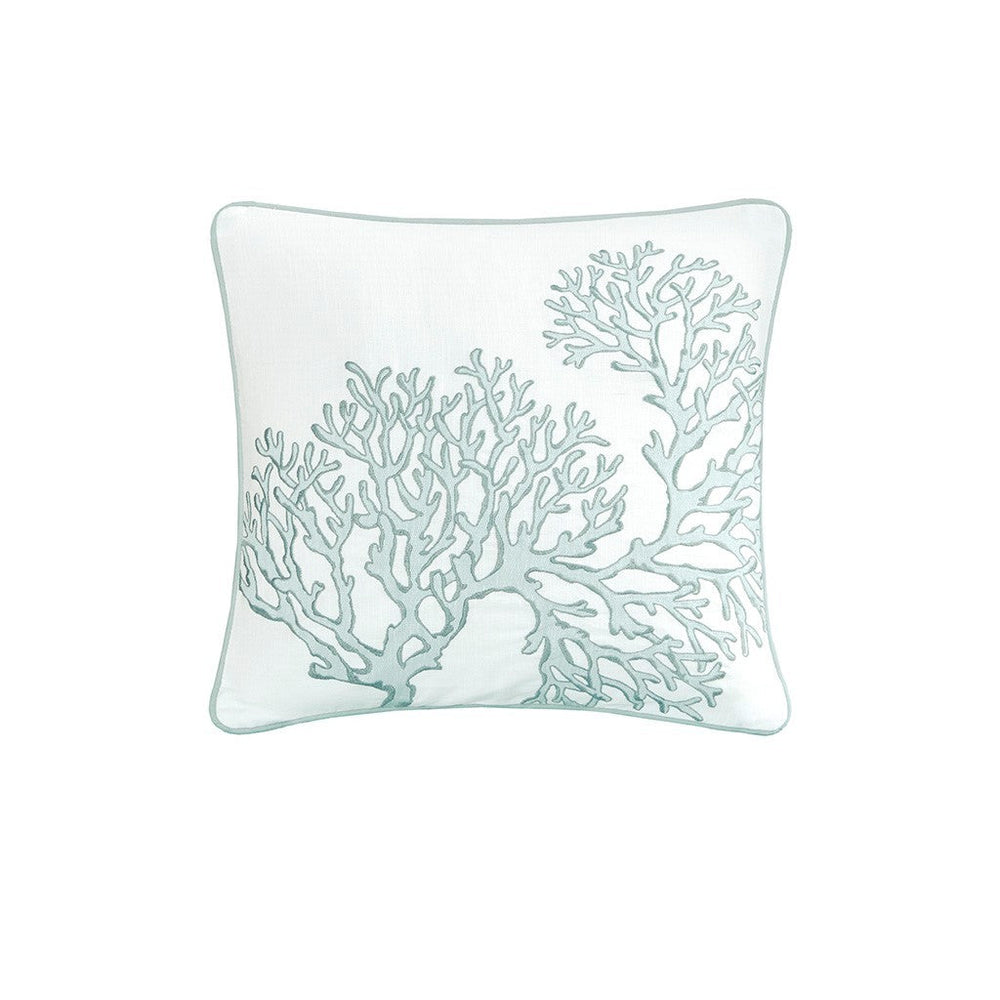 4 Piece Cotton Reversible Embroidered Quilt Set with Throw Pillow Aqua Full/Queen Media 9