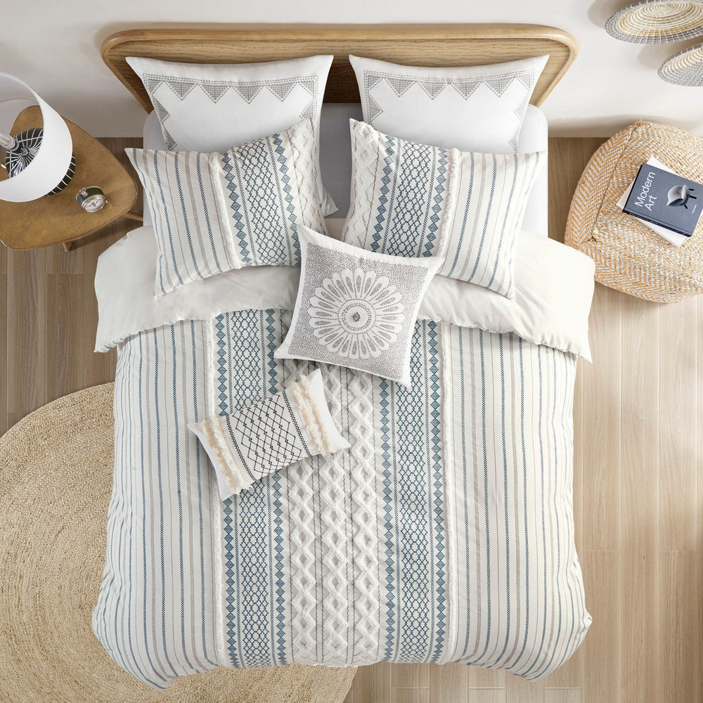 King/Cal King Cotton Printed Duvet Cover Set with Chenille Media 19