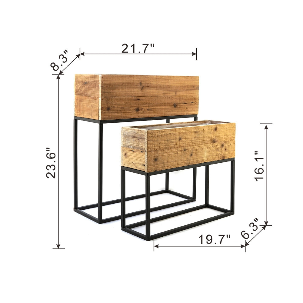 Set of 2 Used Wood Box With Black Iron Stand, L:21.5x8.5x23.5' S:19.5x6.5x16' Media 6