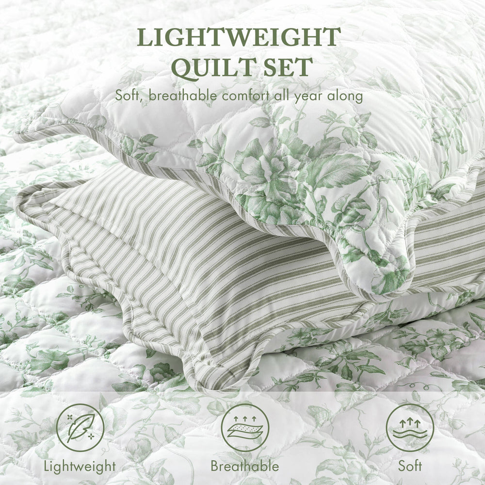 3 Pieces Twin/Twin XL Quilt Set with Decorative Pillow,Green Media 11
