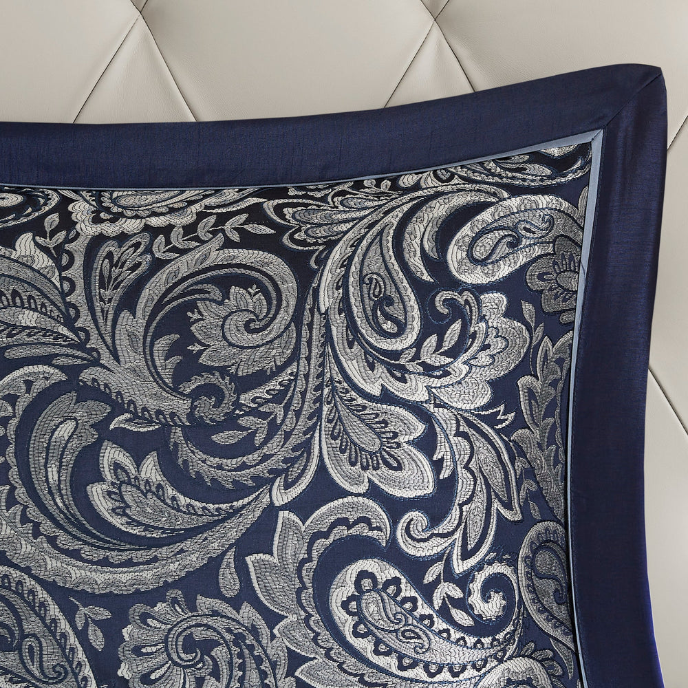 12 Piece Comforter Set with Cotton Bed Sheets Navy Queen Media 10
