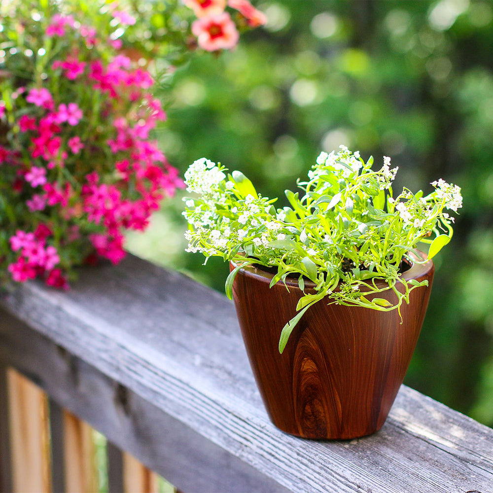 2-Pack 10 in.Dark Wood Plastic Self-watering Planter Pot Media 4