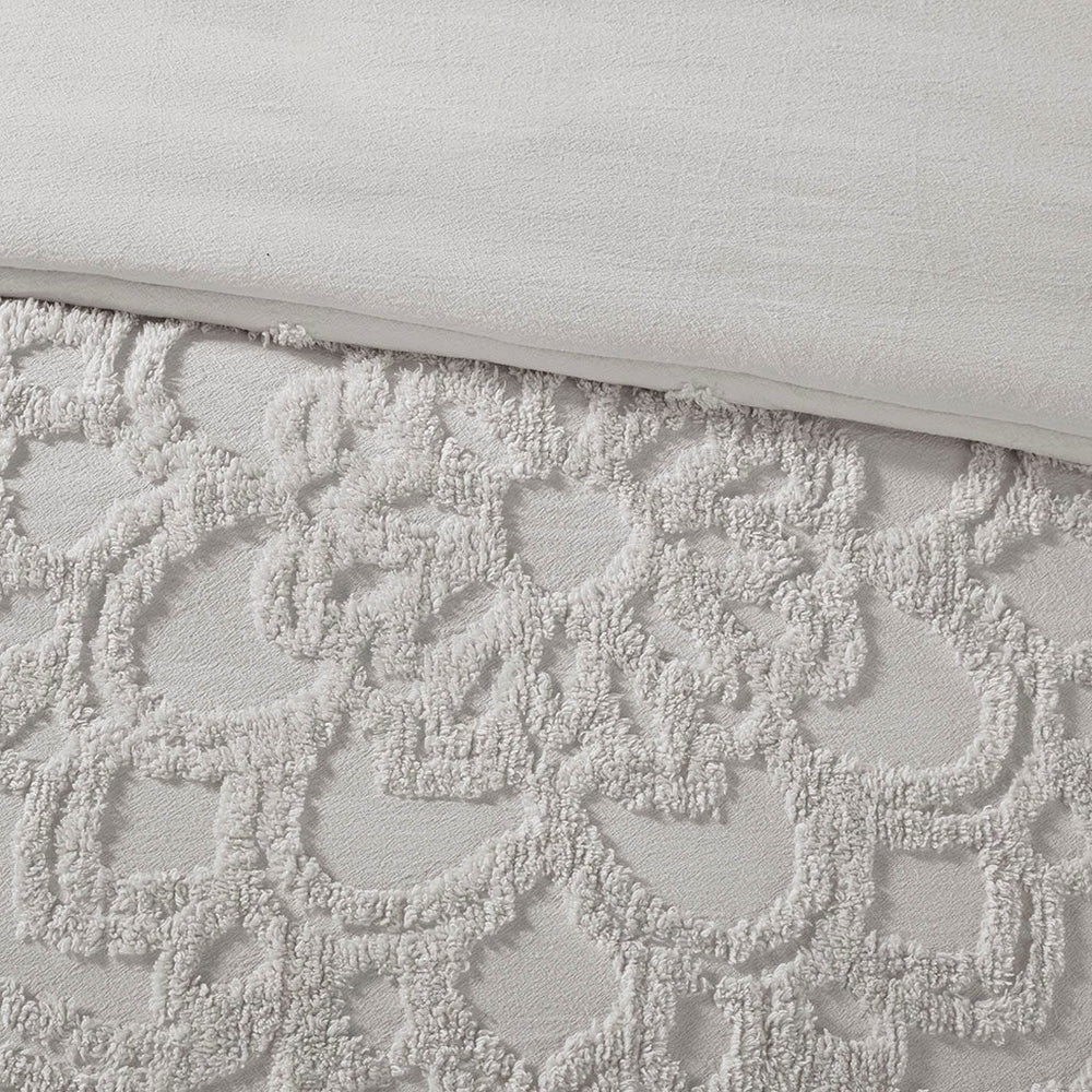 King/Cal King 3-Piece Tufted Cotton Chenille Medallion Duvet Cover Set Media 5