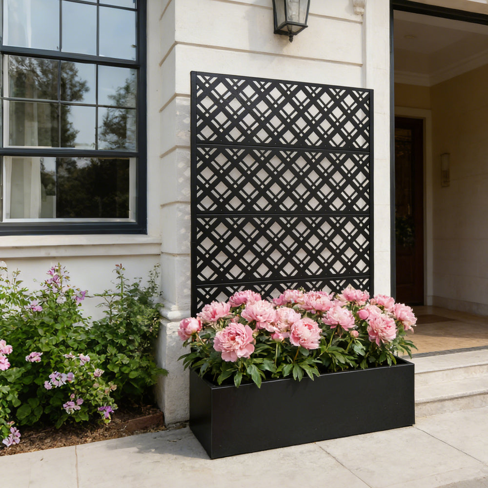 Rhombus Black Metal Planter Raised Garden Bed with Trellis 70.9in H x 43.3in W x 15.8in D for Climbing Plants Flowers Vegetables, Galvanized Iron with Drainage Holes Media 6